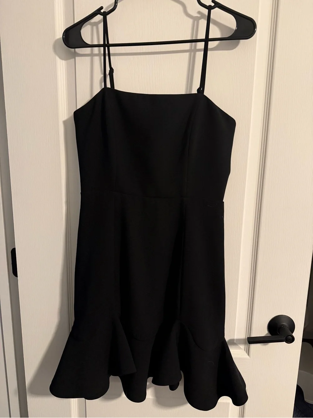 Bardot Black Spaghetti-Strap Midi Dress with Ruffle Hem